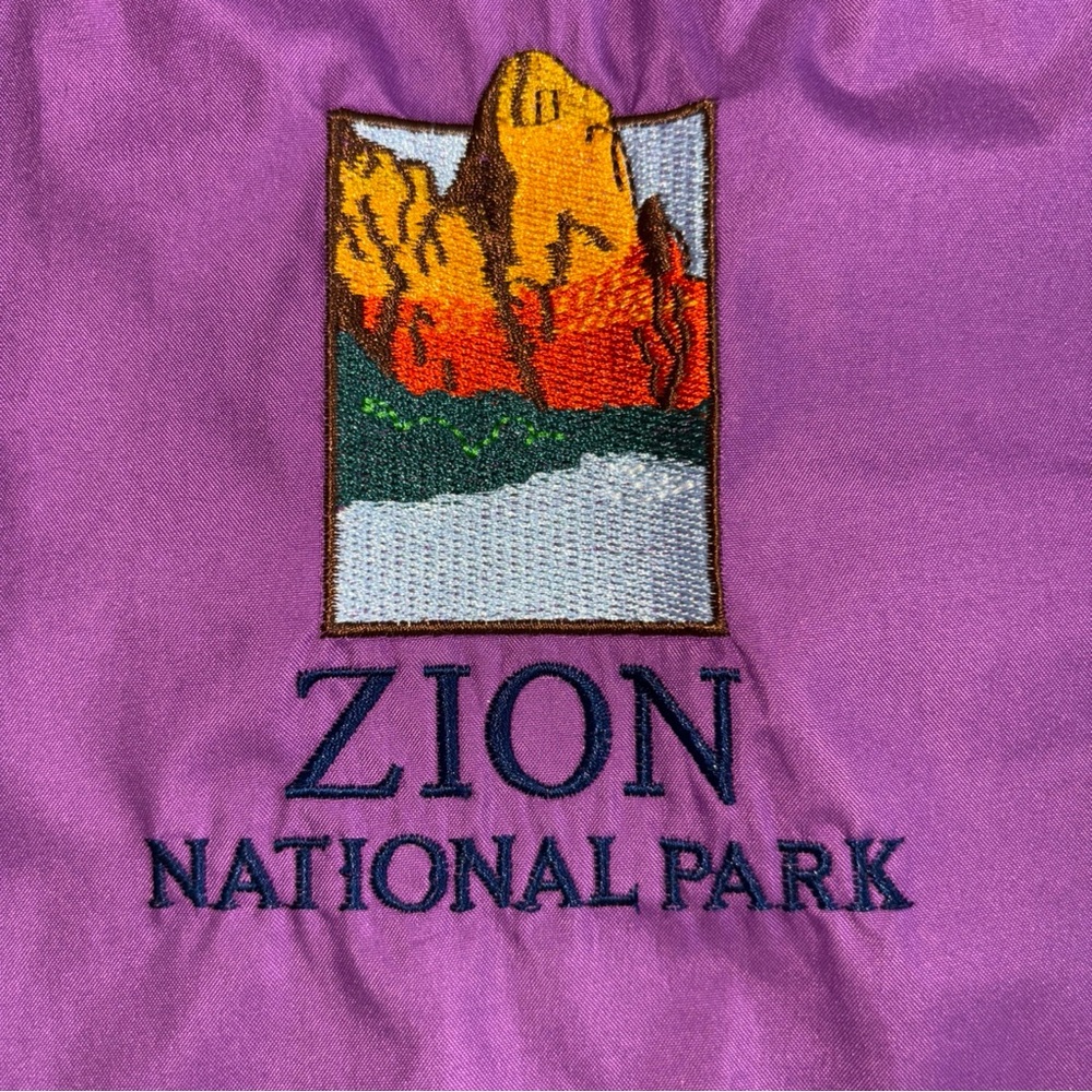 VNTG Embroidered Zion National Park Purple Windbreaker Hooded XL Unisex Jacket L